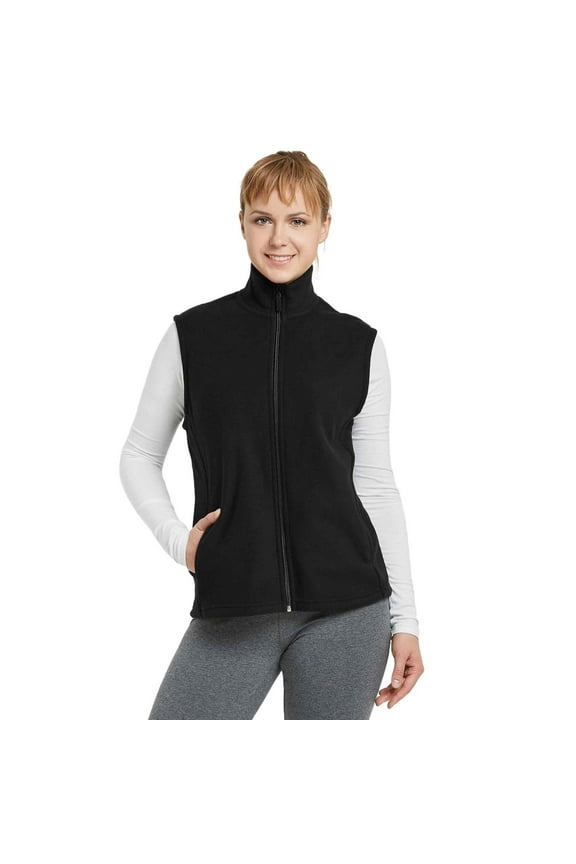 Women's Polar Fleece Zipper Vest Sleeveless Jacket, Black M, 1 Pack