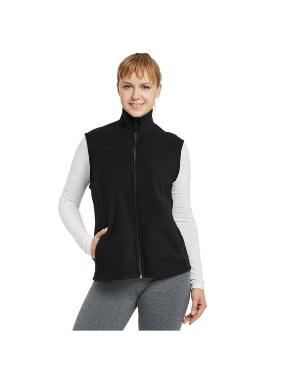 Women's Polar Fleece Zipper Vest Sleeveless Jacket, Black M, 1 Pack