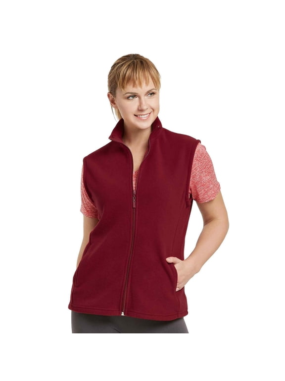 Women's Polar Fleece Zipper Vest Sleeveless Jacket, Burgundy L, 1 Pack