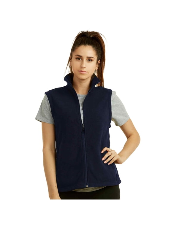 Women's Polar Fleece Zipper Vest Sleeveless Jacket, Navy M, 1 Pack