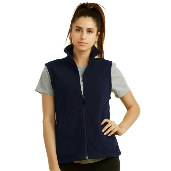 Women's Polar Fleece Zipper Vest Sleeveless Jacket, Navy XL, 1 Pack