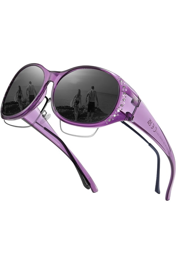 Women's Polarized Fit Over Sunglasses with Rhinestone, Wrap Around Sun Glasses UV400 Protection TS4213