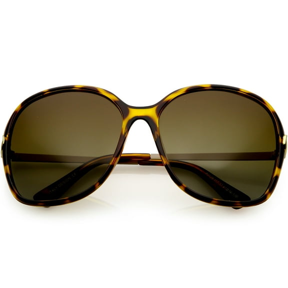 Women's Polarized Oversize Sunglasses Metal Arms Neutral Colored Lens 60mm (Tortoise / Amber)