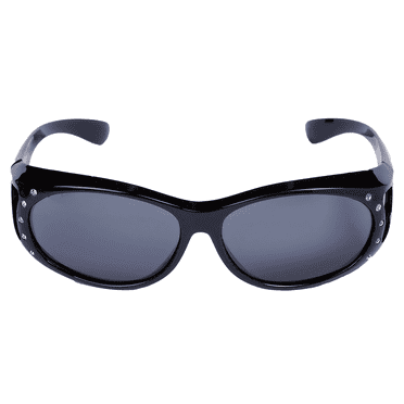 Women's Polarized Sunglasses That Fit Over Prescription Glasses Featuring Rhinestones & UV400 Protection (Black)