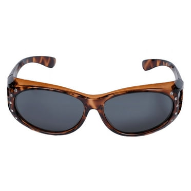 Women's Polarized Sunglasses That Fit Over Prescription Glasses Featuring Rhinestones & UV400 Protection (Tortoise)