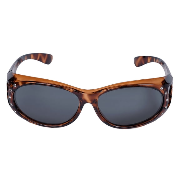 Women's Polarized Sunglasses That Fit Over Prescription Glasses Featuring Rhinestones & UV400 Protection (Tortoise)