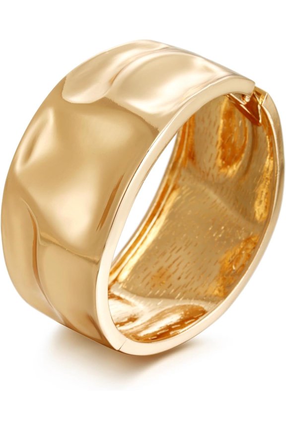 Women's Polished Gold Chunky Twisted Hinge Teardrop Spiral Oval Bracelet