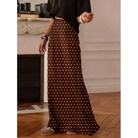 Women's Polka Dot A Line Brown Maxi Skirt Casual Long Skirt Fashion Daily Wear Spring Summer Outfit