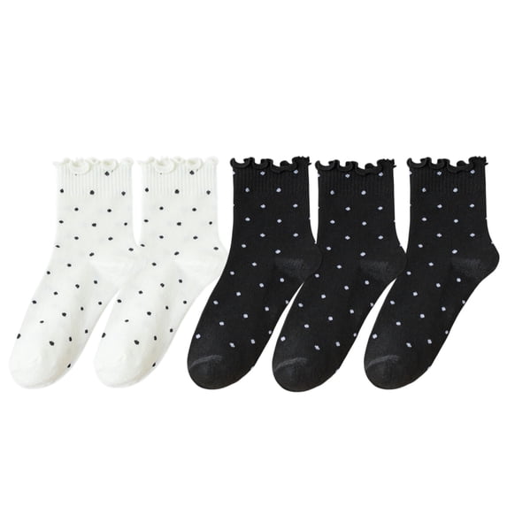 Women's Polka Dot Ankle Socks Set Soft Cotton Blend Ruffle Trim Cuff Multiple Color Combos 5 Pairs, 5 PK-MUL B