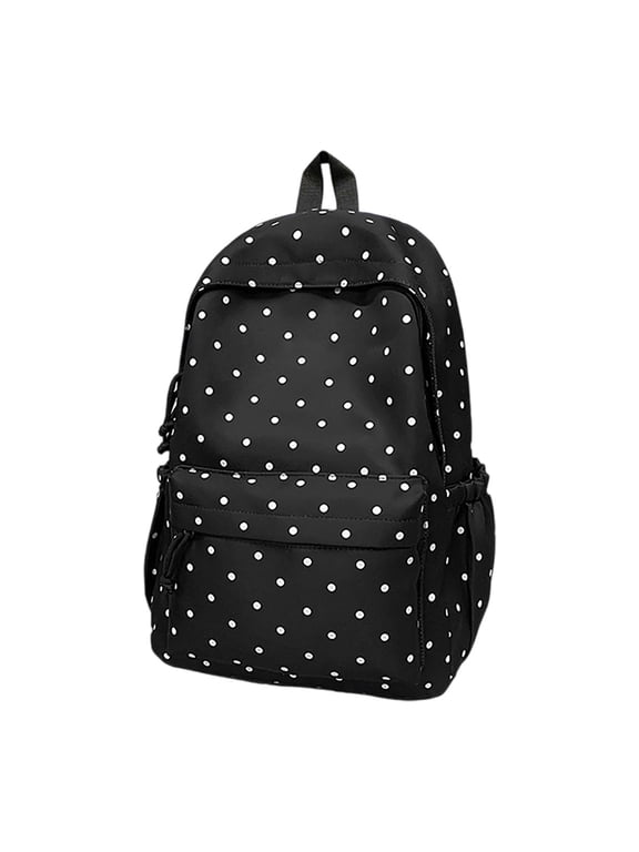Women's Polka Dot Backpack Casual Large Capacity Nylon Daypack for School Campus Commute Travel Weekend (Black)