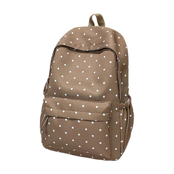 Women's Polka Dot Backpack Casual Large Capacity Nylon Daypack for School Campus Commute Travel Weekend (Khaki)
