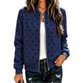 thumbnail image 1 of Women's Polka Dot Bomber Jacket Long Sleeve Casual Bomber Outerwear Polka Dot Print Zip Closure Ribbed Cuffs Easy Layering Casual Outdoor Jacket, 1 of 3
