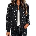 thumbnail image 1 of Women's Polka Dot Bomber Jacket Long Sleeve Casual Bomber Outerwear Polka Dot Print Zip Closure Ribbed Cuffs Easy Layering for Daily Wear, 1 of 3