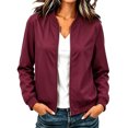 thumbnail image 1 of Women's Polka Dot Bomber Jacket Solid Color Zip Up Long Sleeve Windproof Jacket Loose Fit Lightweight Spring Coat for Daily Wear, 1 of 8