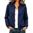 thumbnail image 1 of Women's Polka Dot Bomber Jacket Solid Color Zip Up Long Sleeve Windproof Jacket Loose Fit Lightweight Spring Coat for Daily Wear, 1 of 8