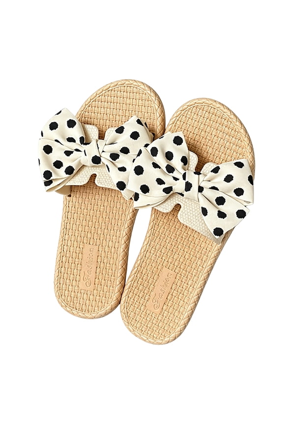 Women's Polka Dot Bow Woven Slides, Non-Slip Summer Sandals