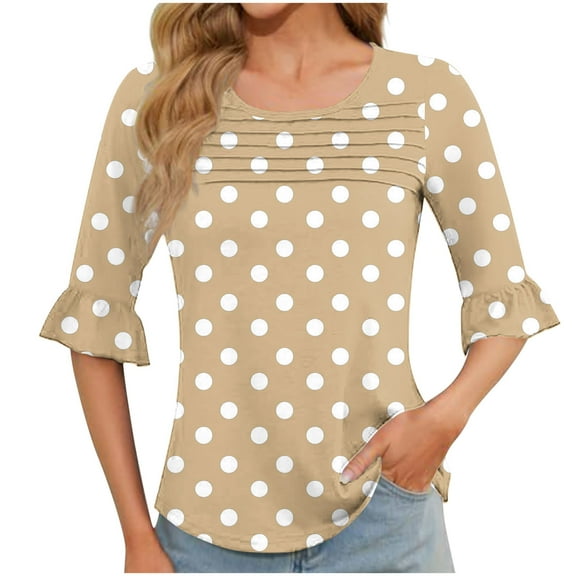 Women's Polka Dot Bubble Sleeve Tops Under $10 Casual Printed Short Sleeve Round Neck Blouse Fashionable And Comfortable Top