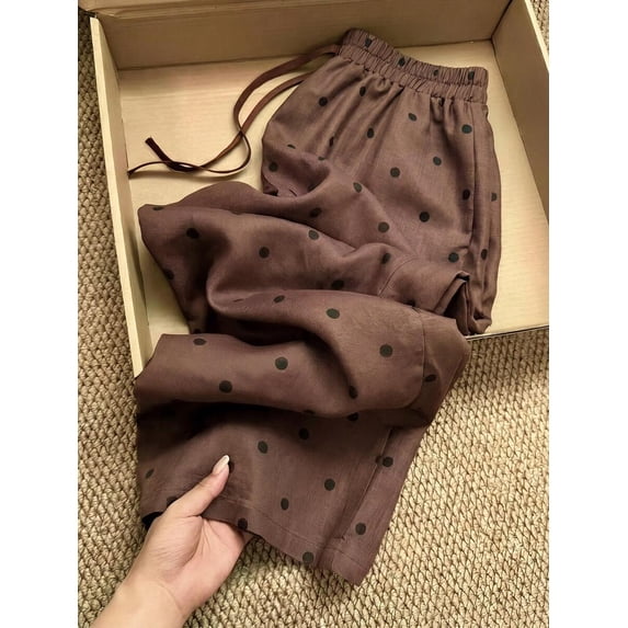 Women's Polka Dot Elastic Waist Pants, Drawstring Loose Fit Trousers with Pockets for Everyday, Casual, Lounge & Vacation Wear