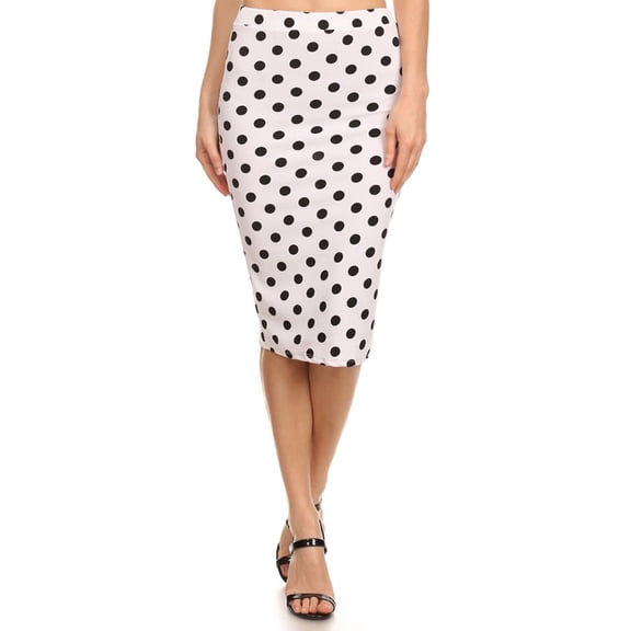 Women's Polka Dot Elastic Waistband Stretch Pencil Midi Skirt