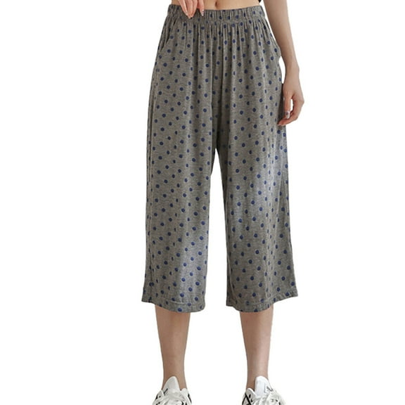 Women's Polka Dot Floral Eighth Wide Leg High Waist Loose Home Casual Pants