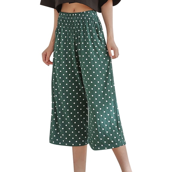Women's Polka Dot Floral Eighth Wide Leg High Waist Loose Home Casual Pants
