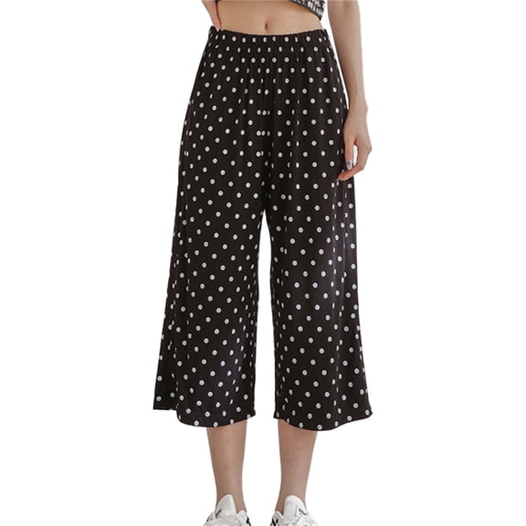 Women's Polka Dot Floral Eighth Wide Leg High Waist Loose Home Casual Pants
