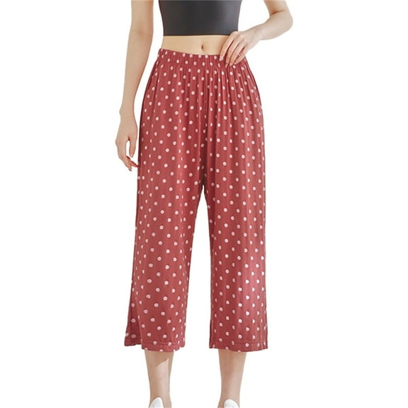 Women's Polka Dot Floral Eighth Wide Leg High Waist Loose Home Casual Pants