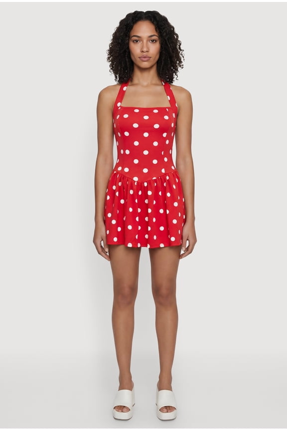 Women's Polka Dot Halter Mini Dress