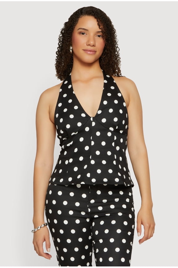 Women's Polka Dot Halter Neck Blouse
