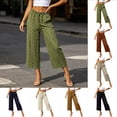 thumbnail image 1 of Women's Polka Dot High Waist Cropped Straight Leg Pants, Solid Dot Print Elastic Waist Capri Casual Trousers with Side Pockets for Summer Daily Travel Wear Green Free Size, 1 of 5