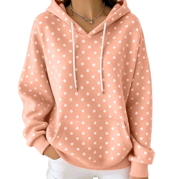 Women's Polka Dot Hoodie Long Sleeve Pullover Sweatshirt with Kangaroo Pocket Drawstring Casual Fall Hoodie