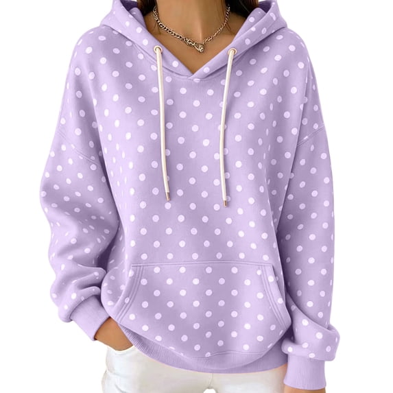 Women's Polka Dot Hoodie Long Sleeve Pullover Sweatshirt with Kangaroo Pocket Drawstring Casual Fall Hoodie
