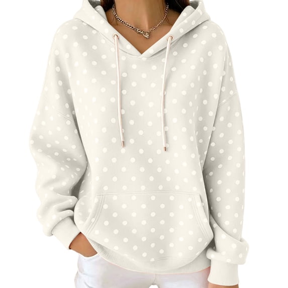 Women's Polka Dot Hoodie Long Sleeve Pullover Sweatshirt with Kangaroo Pocket Drawstring Casual Fall Hoodie