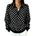 thumbnail image 1 of Women's Polka Dot Knit Sweater Long Sleeve Collared V Neck Casual Pullover Soft Relaxed Fit Fall Sweater, 1 of 5
