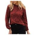 thumbnail image 1 of Women's Polka Dot Leopard Blouses Dressy Long Sleeve Mock Neck Shirt Tops Loose Fit Elegant Work Office Tshirts Top, 1 of 5