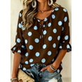 thumbnail image 1 of Women's Polka Dot Loose Fit 3/4 Sleeve Ruffle Hem Blouse, 1 of 3