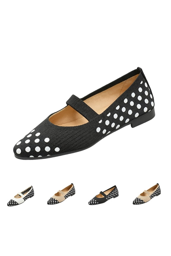 Women's Polka Dot Mary Jane Flats, Breathable Mesh Knit Pointed Toe Flat Shoes, Comfortable Soft Sole Slip-On Walking Shoes, Plus Size,36