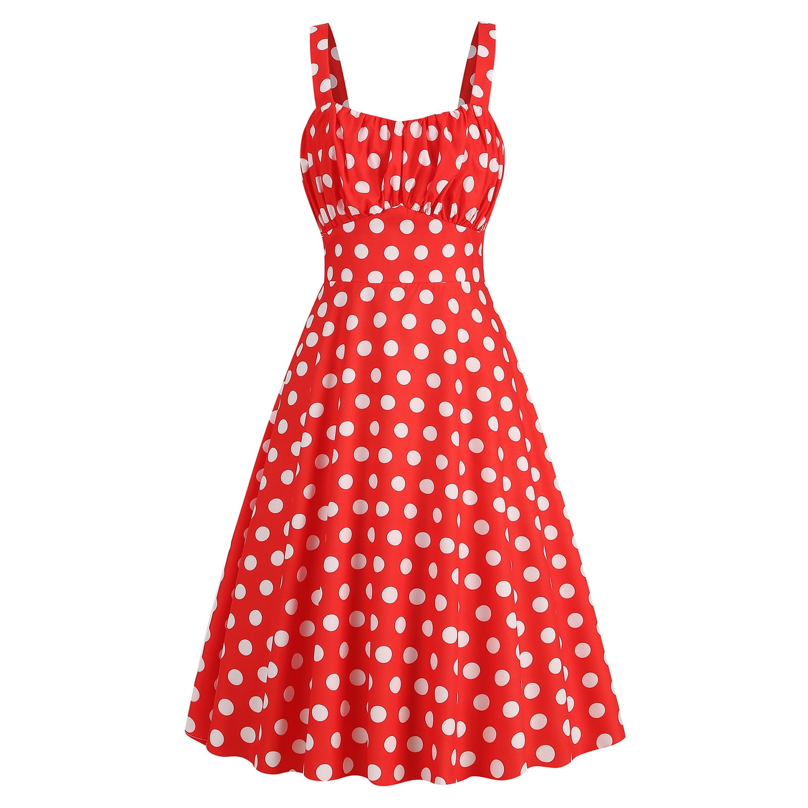 Women's Polka Dot Maxi Dress Sleeveless Strapped Pleated A Line Flowy Long  Dresses - Walmart.com