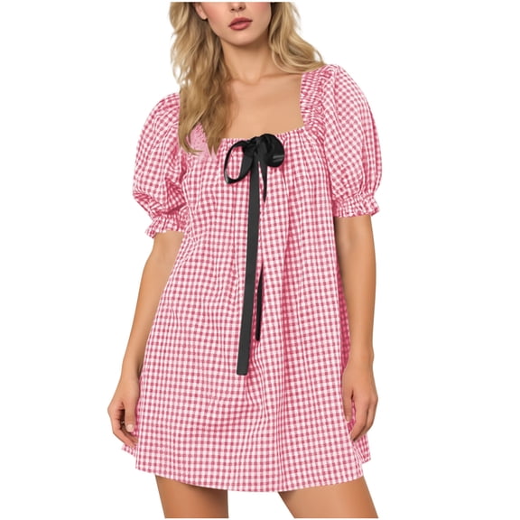 Women's Polka Dot Midi Dress Vintage V Neck Button Down Dresses Short Sleeve A-Line Sundress Loose Fit Casual Trendy Outfits Fashion Trendy Skirts 2026 Summer Dresses