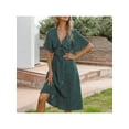 thumbnail image 1 of Women's Polka Dot Midi Dress with Front Tie Detail Short Sleeves and Button Front Design for a Flattering Fit- Medium, Green, 1 of 4