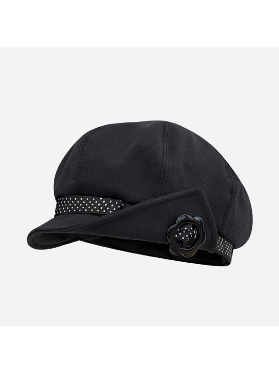 Women's Polka Dot Newsboy Cap Vintage Short Brim Casual Hat for Spring Fall