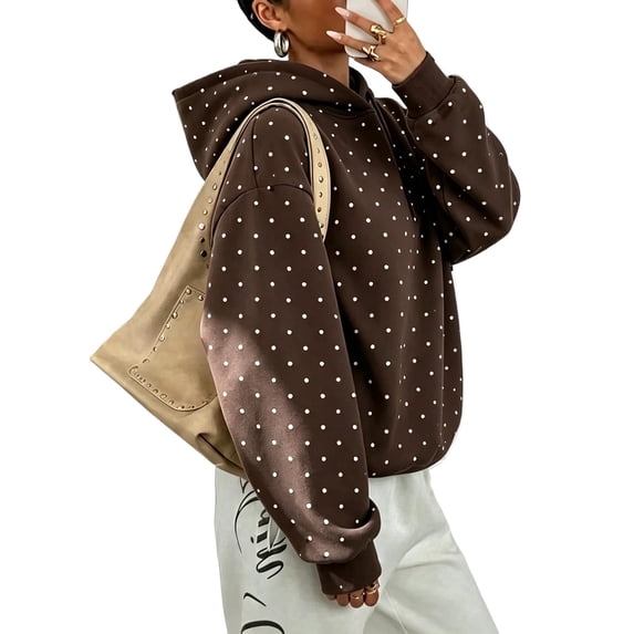 Women's Polka Dot Oversized Hoodie Long Sleeve Casual Pullover Sweatshirt Loose Fit Fall Hoodie