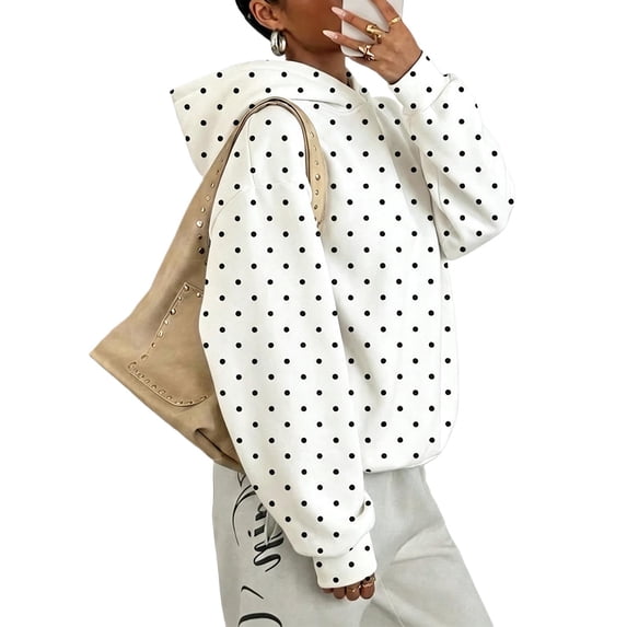 Women's Polka Dot Oversized Hoodie Long Sleeve Casual Pullover Sweatshirt Loose Fit Fall Hoodie