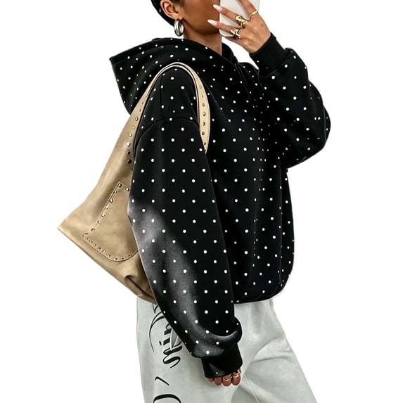 Women's Polka Dot Oversized Hoodie Long Sleeve Casual Pullover Sweatshirt Loose Fit Fall Hoodie