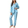 thumbnail image 1 of Women's Polka Dot Pajama Set Long Sleeve Button-Down Shirt & Pants 2-Piece Loungewear Stylish Home Sleepwear, 1 of 7