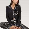 thumbnail image 1 of Women's Polka Dot Pajama Set with Long Sleeve Button Top and Elastic Waist Pants - Small, Black, 1 of 6