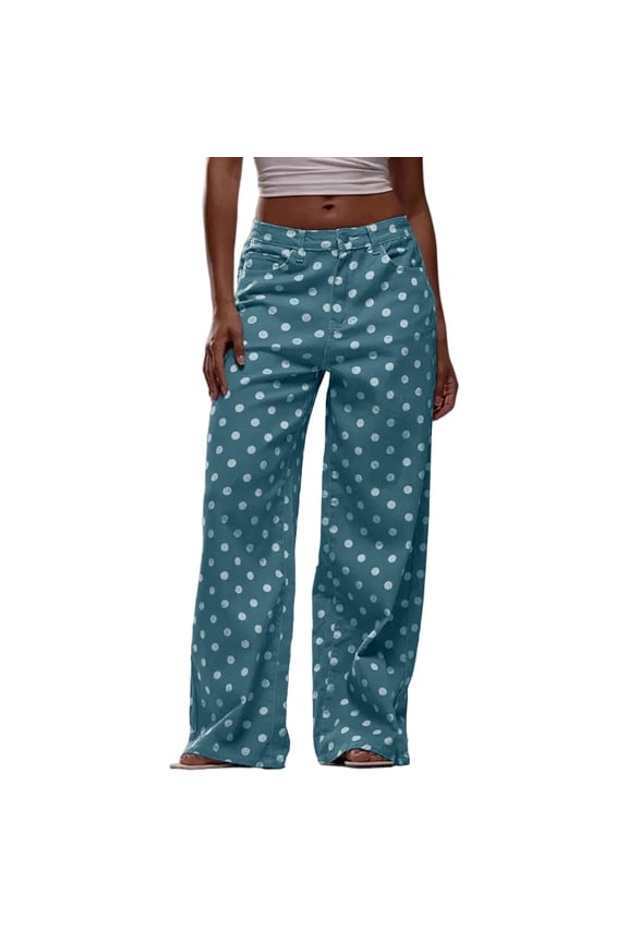Women's Polka Dot Pattern Barrel Jeans Casual Wide Leg High Waisted Jeans Y2K Boyfriend Cute Denim Pants Leisure Relaxed Fit Fashion design Trousers Light Blue S