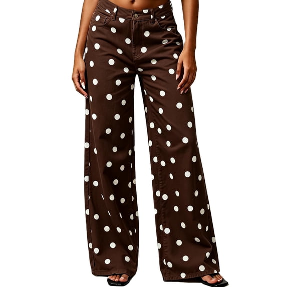 Women's Polka Dot Pattern Barrel Jeans Casual Wide Leg Mid Rise Denim Pants Y2K Boyfriend Cute Jeans 2XL