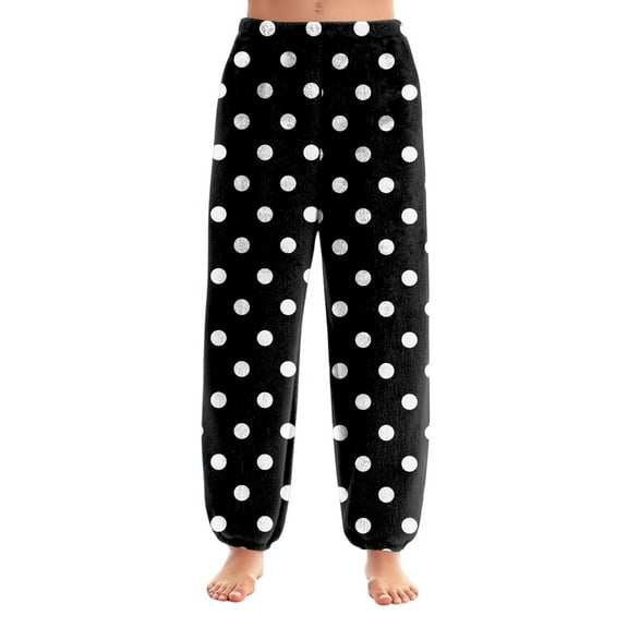 Women's Polka Dot Print Cuff Pants, Casual Lounge Sleep Pants, Elastic Waist Retro Style Pajamas for Fun and Comfortable Sleepwear,Black,XS