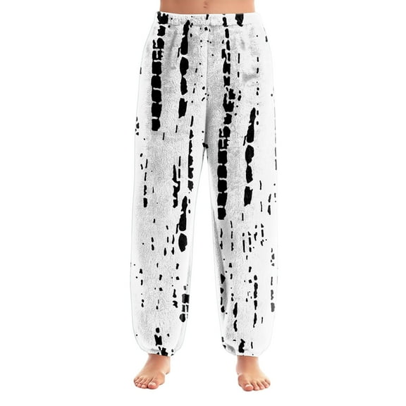 Women's Polka Dot Print Cuff Pants, Casual Lounge Sleep Pants, Elastic Waist Retro Style Pajamas for Fun and Comfortable Sleepwear,White,XS